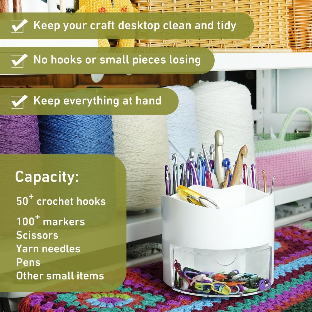 Crochet Hook Case Bag Combo 360 Rotating Holder Craft Table Project Organizer