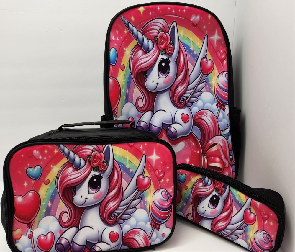 Unicorn Girl Three Piece Backpack Set