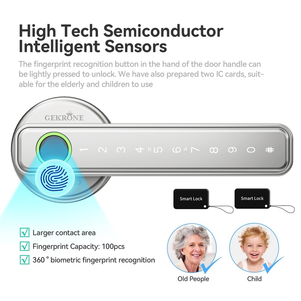 Fingerprint Smart Lever Lock TUYA APP Control Keyless Entry Bluetooth Touchsc...