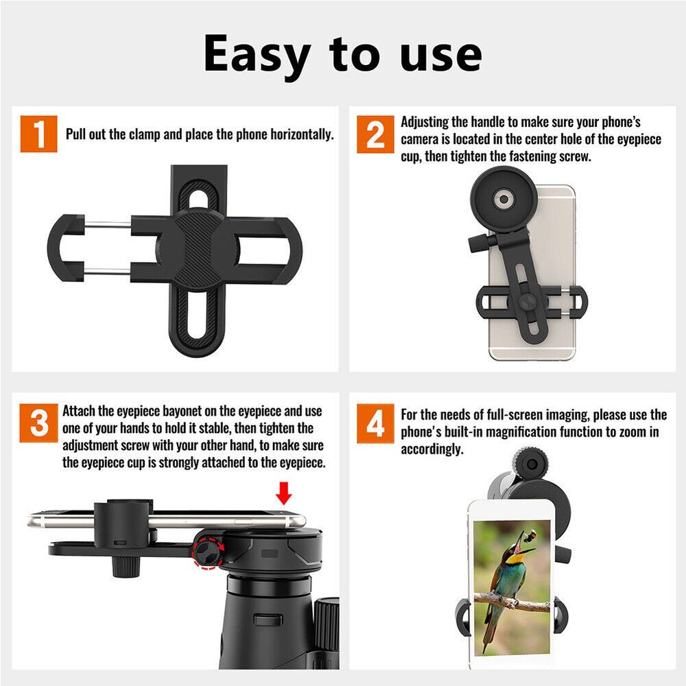 Universal Smart Phone Camera Clip Mount Spotting Scope Adapter Precise Focusing