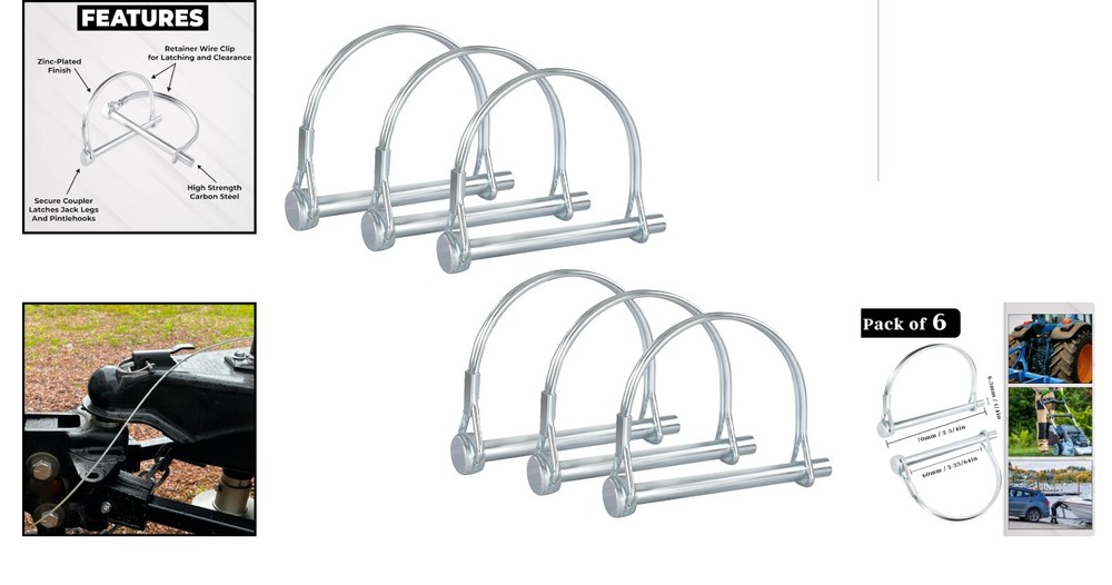 Pack of 6 Durable 2-3/4" Arch Trailer Pins - Rust Resistant Coupler Solution