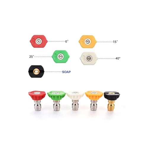 5 Pack Pressure Washer Nozzle Tips Multiple Degrees, 1/4 INCH (2.5 GPM), Power