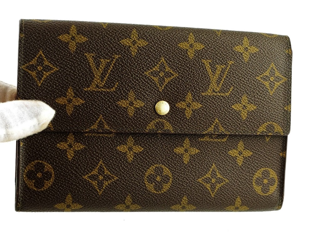 Authentic LOUIS VUITTON LV Monogram Canvas Leather Continental Clutch Wallet