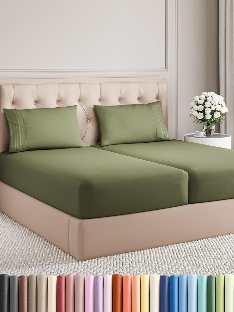 Sage Green Split King 5-Piece Cooling Sheet Set - Soft & Wrinkle-Free