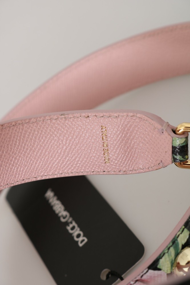 DOLCE & GABBANA Shoulder Strap Pink Floral Leather Stud Accessory 100cm RRP $960