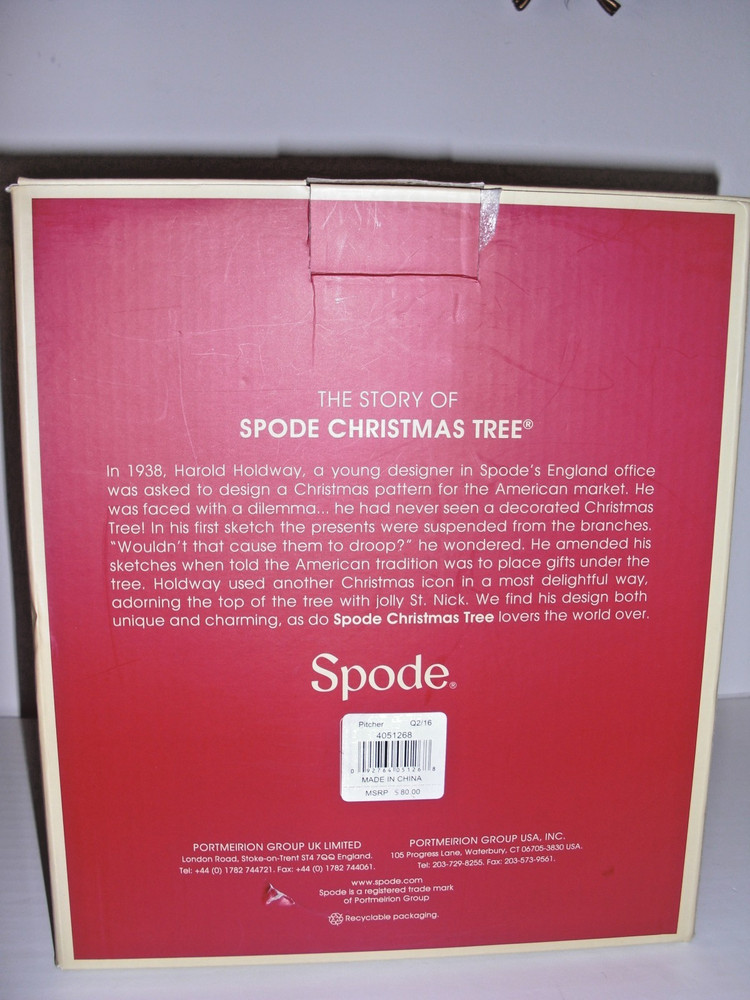 SPODE Glass Hand Blown Christmas Tree Pitcher 96oz - MINT