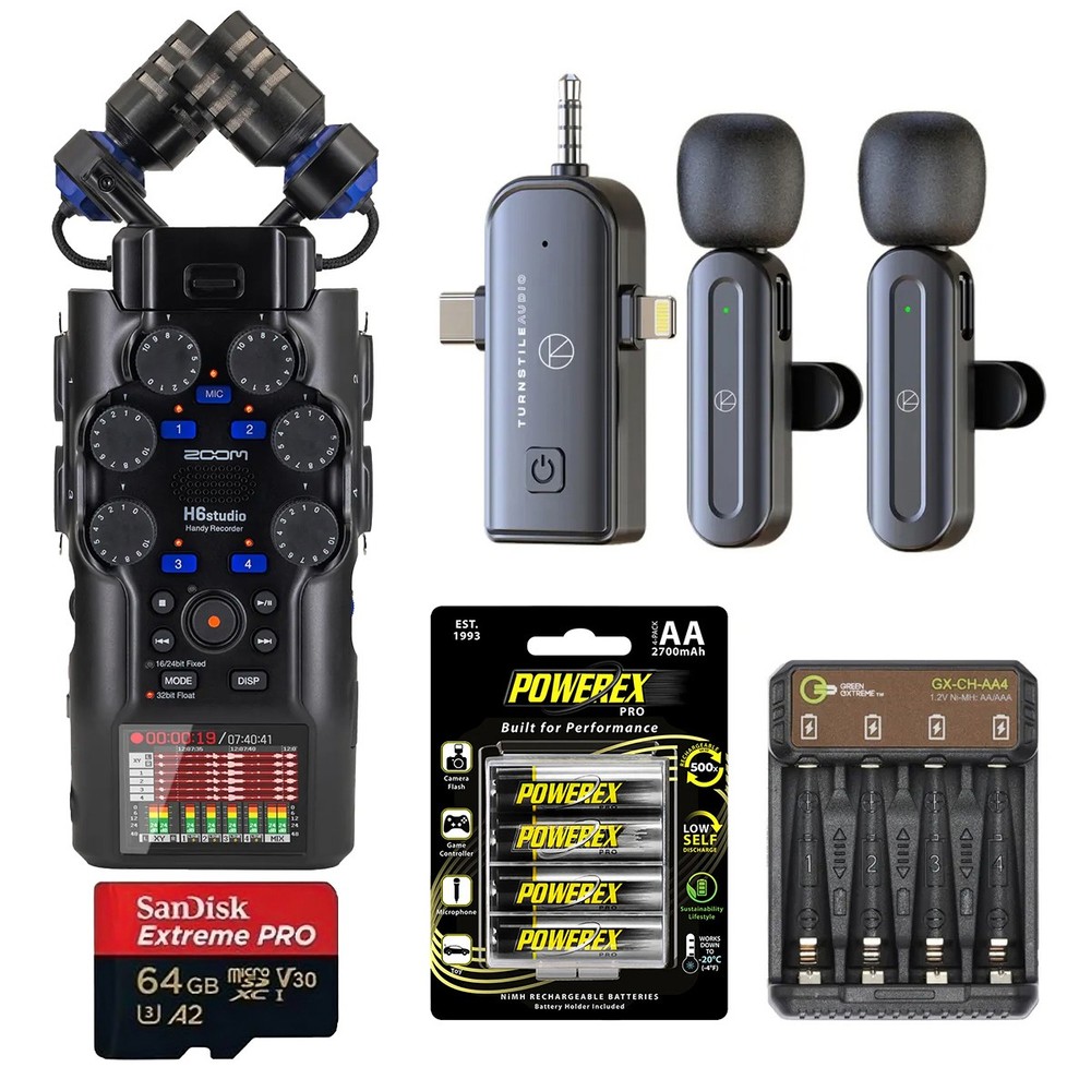 Zoom H6studio 8-Track 32-Bit Float Handy Recorder, Bundle with Wireless Lavalier