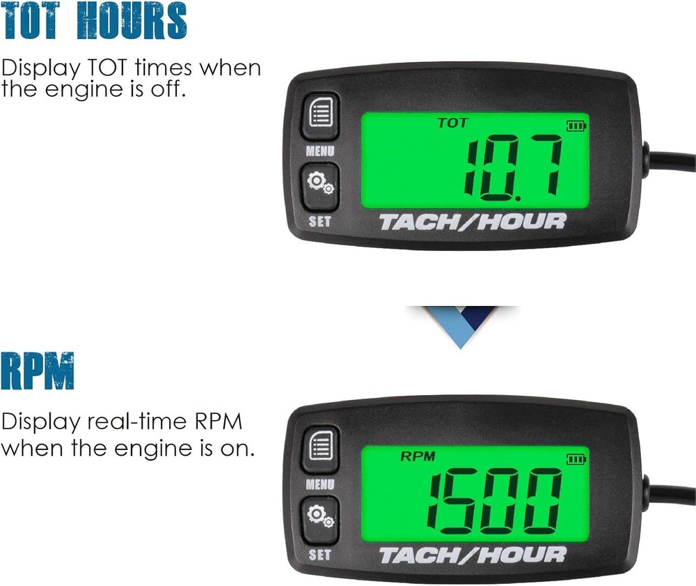 Digital Tach/Hour Meter, Dual-Color Backlight