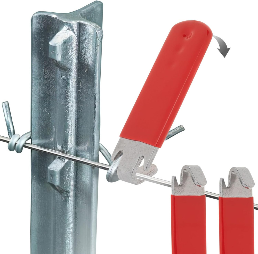 T-Post Clip Tool for Fence Wire Twisting - Red Rubber-Coated Handle (2 Pcs)