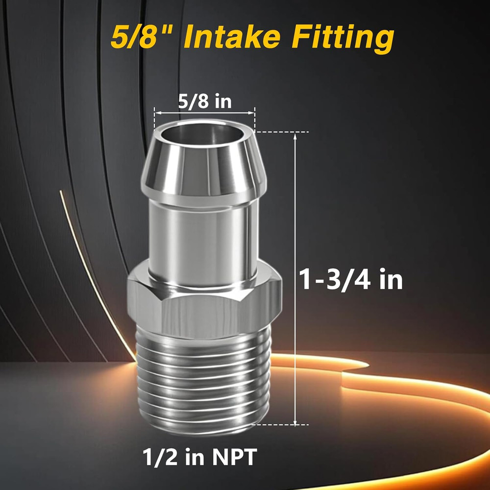 2Pcs Upgraded Stainless Steel 1/2" NPT Heater Hose Fittings, 5/8" Intake Fitting