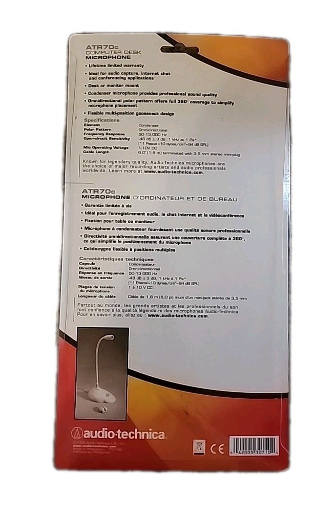 Audio Technica ATR70C Computer Desk Flexible Microphone 3.5mm Jack