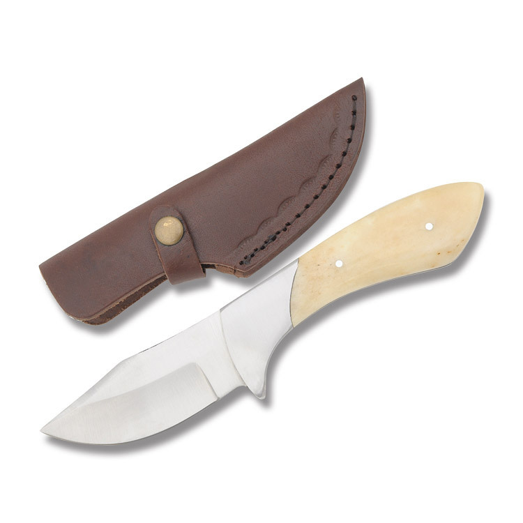 Compact hunter Skinning Knife Bone Handle Leather Sheath Free Shipping