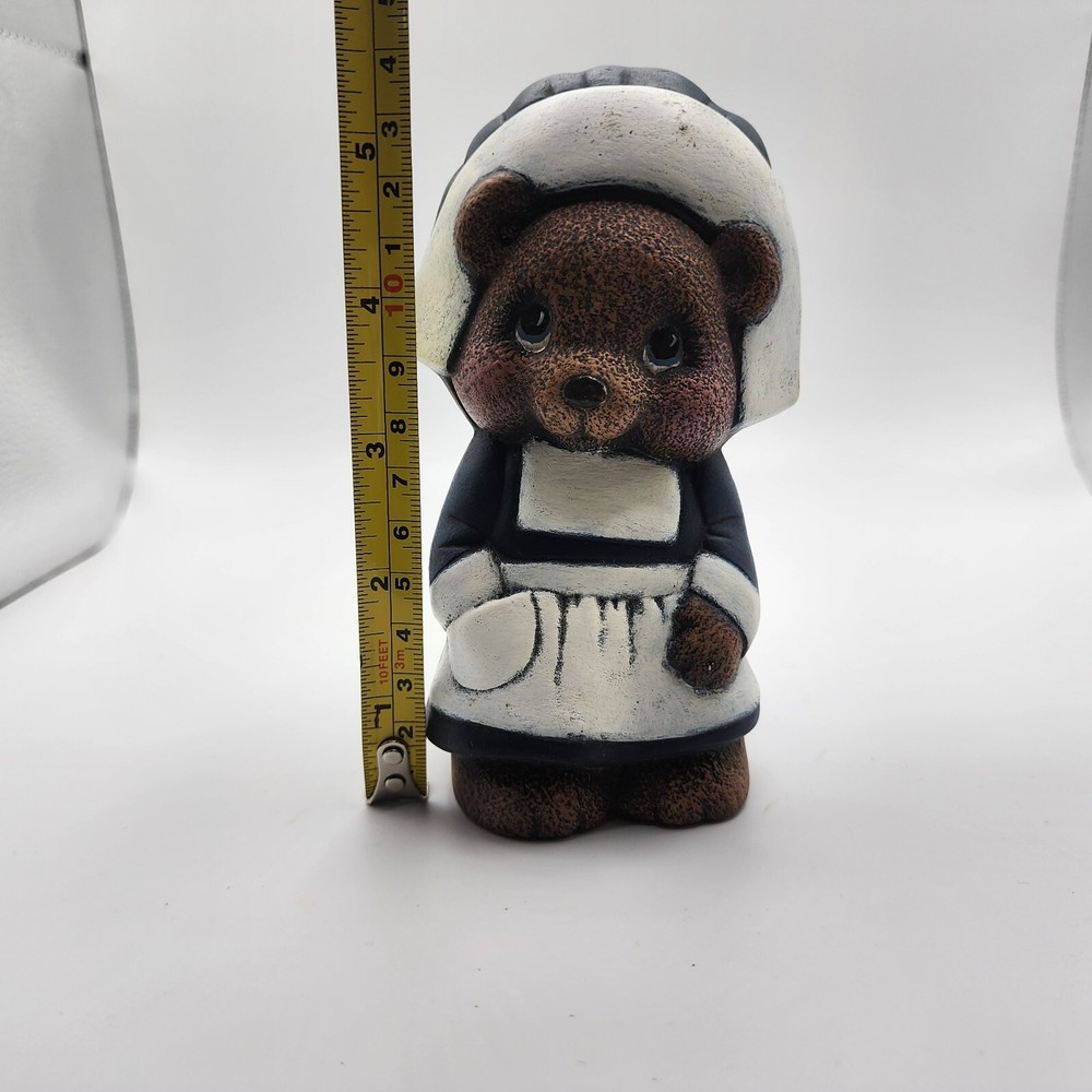 Hand Painted Ceramic Pilgrim Bear Fall Thanksgiving Decor White And Navy *READ