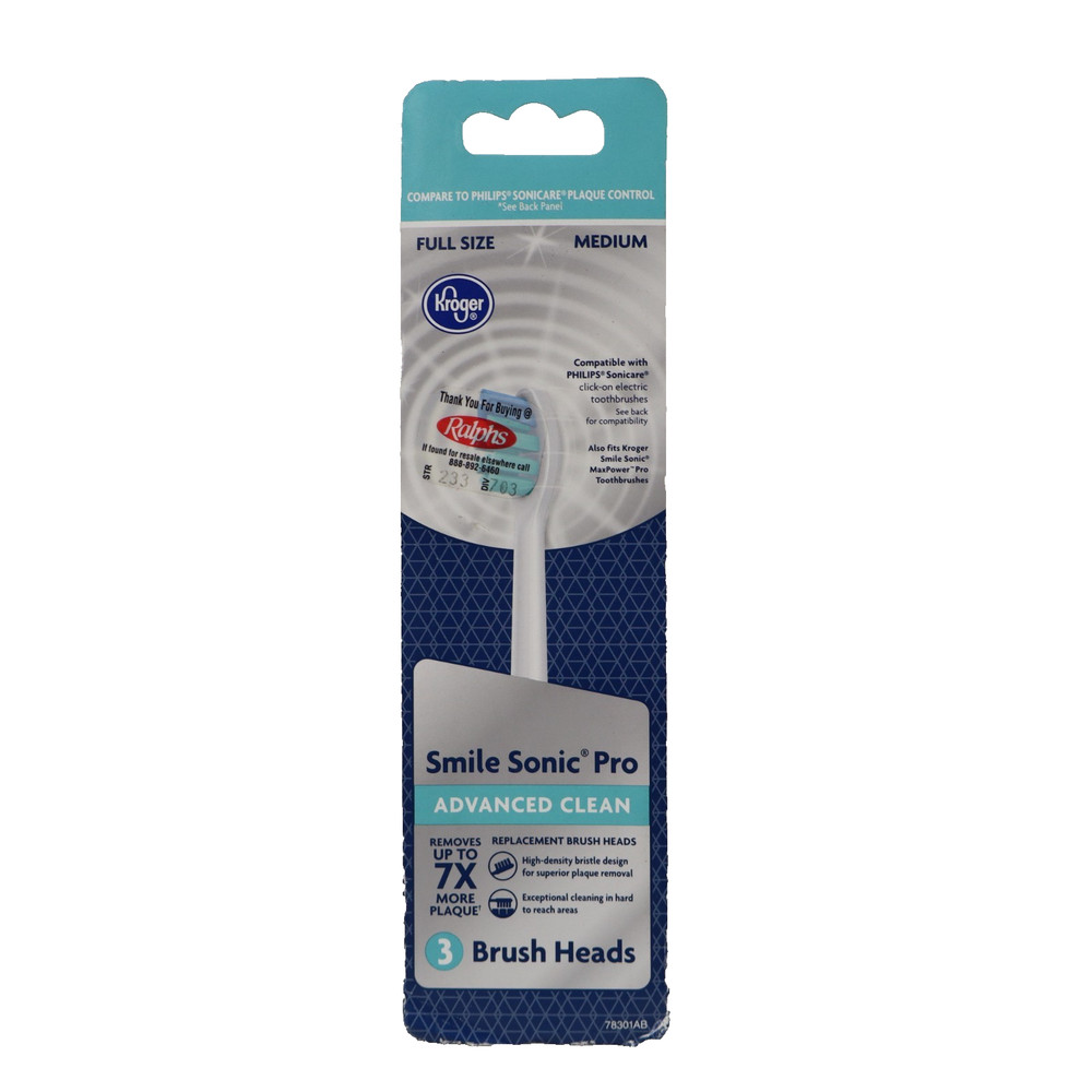 Kroger® Smile Sonic Pro Advanced Clean Medium Replacement Brush Heads 3 Count
