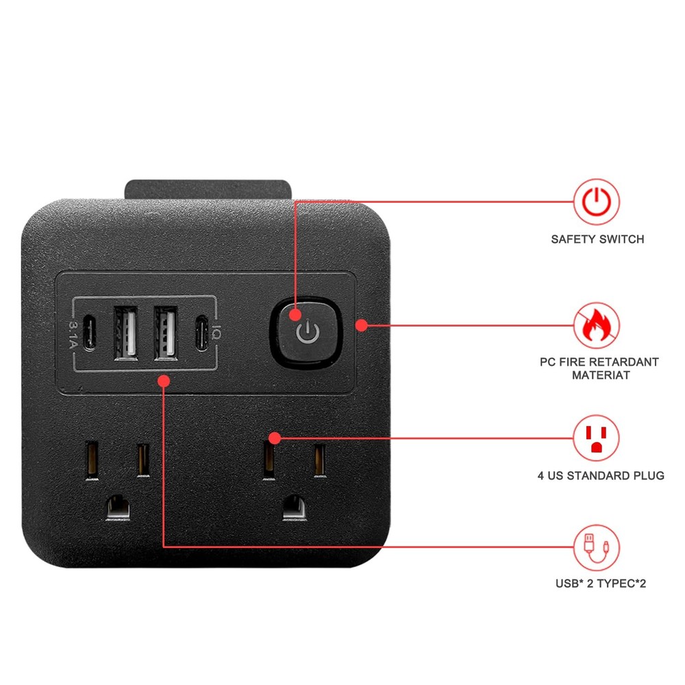 Multi Plug Outlet Extender with USB - Surge Protector Splitter 4 USB Wall Cha...