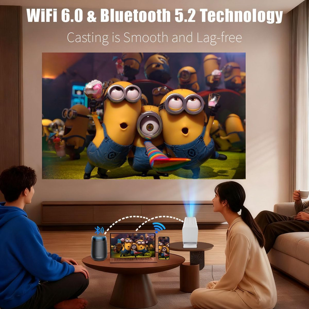 [Smart Projector with Apps] 4K Supported Mini Projector with Wifi and Bluetooth,