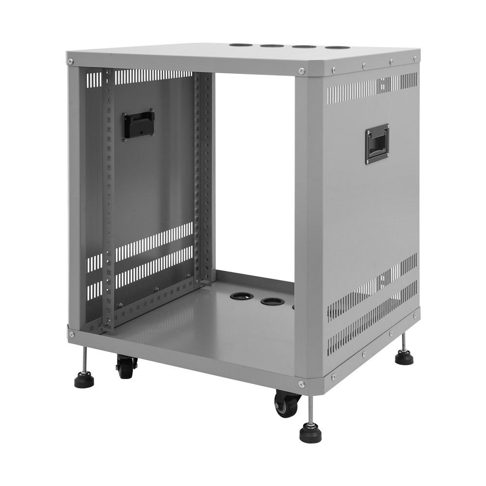 Network & Stereo Rack Rolling Server Rack Open Cabinet with Caster Wheels Grey