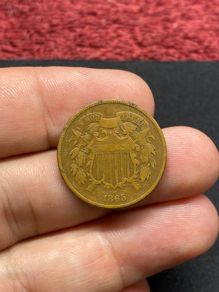 1865 Two (2) Cent Piece Readable Cool find not medal detecting