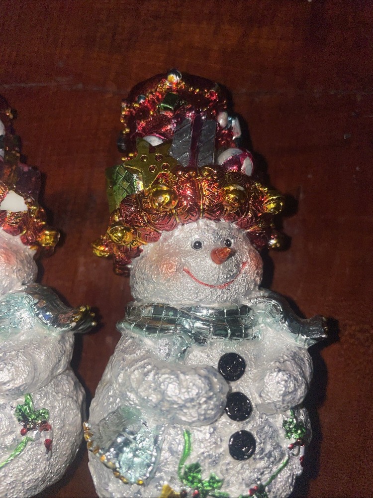 Pair Sparkling Snowmen Candle Holders