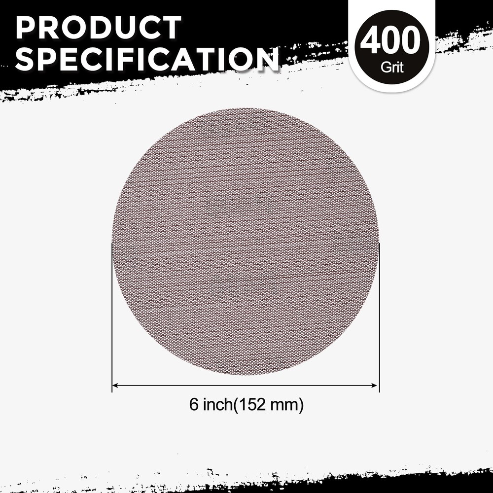 50 Pcs 6 Inch 400 Grit Hook and Loop Grid Sanding Discs
