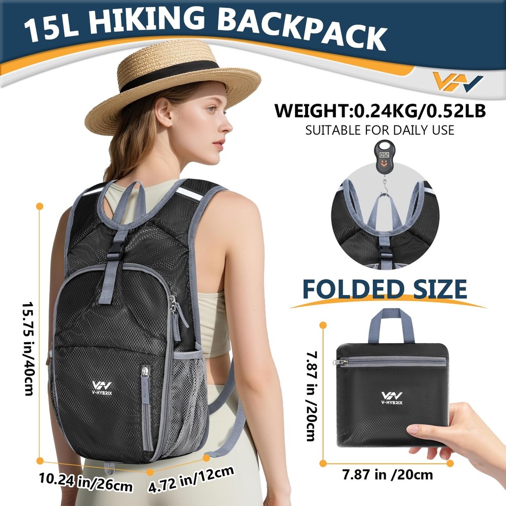 15L Foldable Hiking Backpack,Lightweight Packable Waterproof Machine Washable...