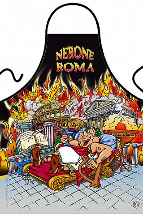 Drunk Nero While Rome Burns Kitchen Apron, Made in Italy