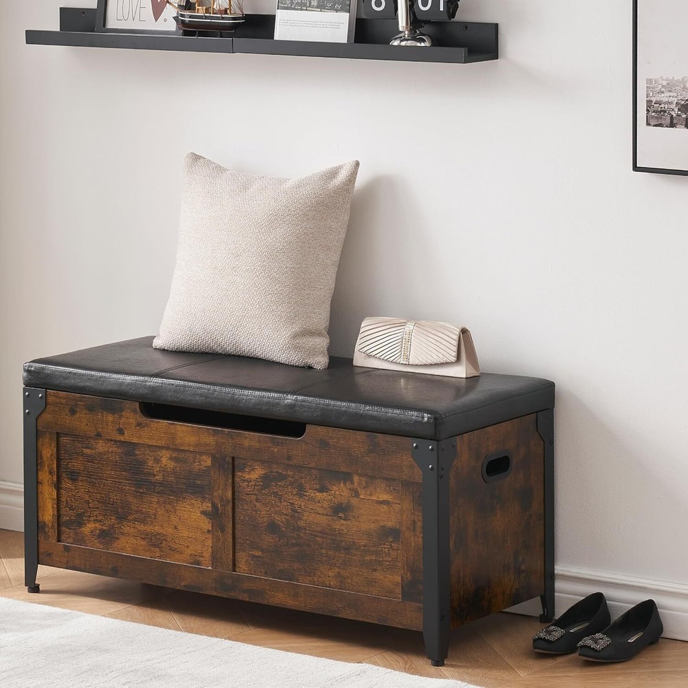Storage Chest, Storage Trunk with Safety Hinges, Storage Bench with Metal Frame