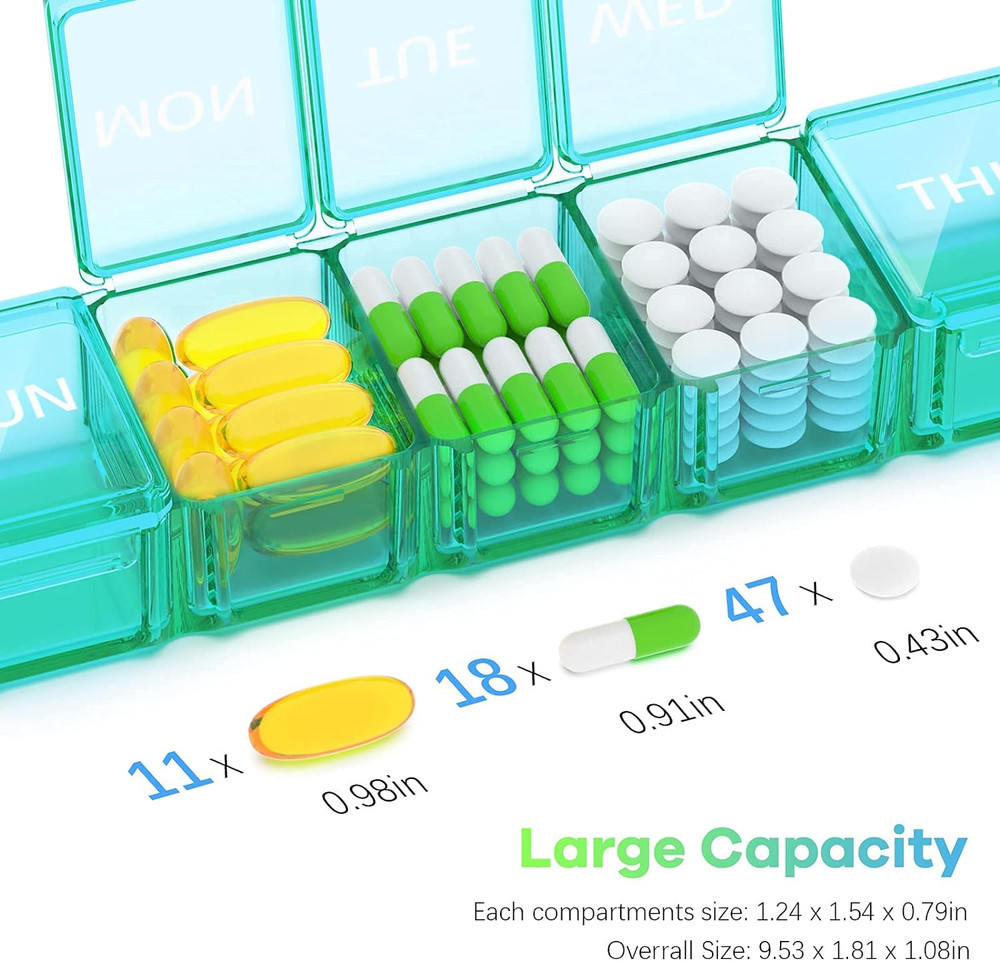 Extra Large Pill Organizer 2 Pack, XL Pill Box 7 Day, Weekly Pill Case with Larg