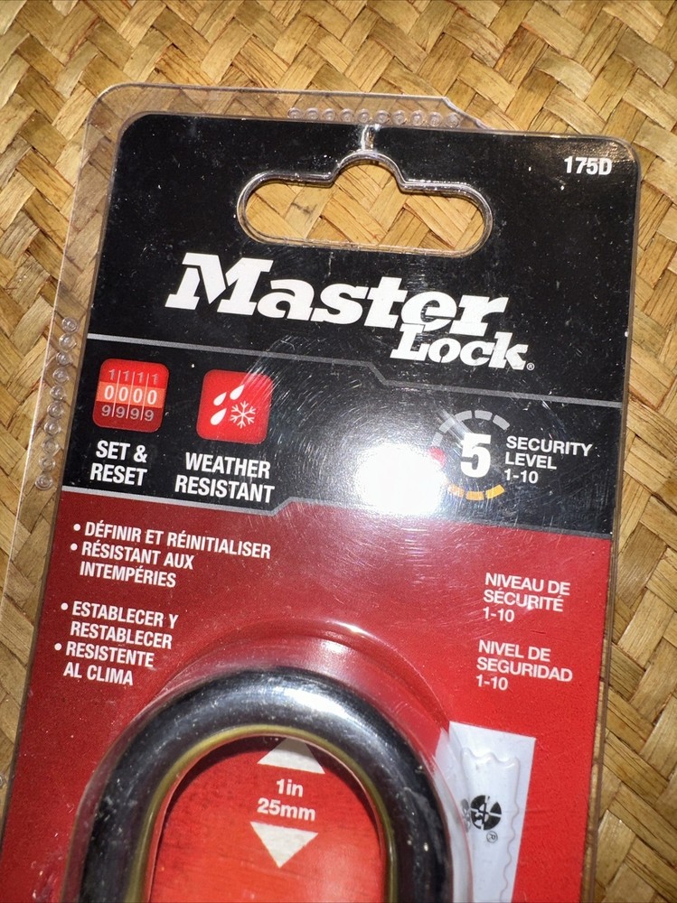 MASTER LOCK COMBINATION PADLOCK 1" SHACKLE NO. 175D RESETTABLE COMBO
