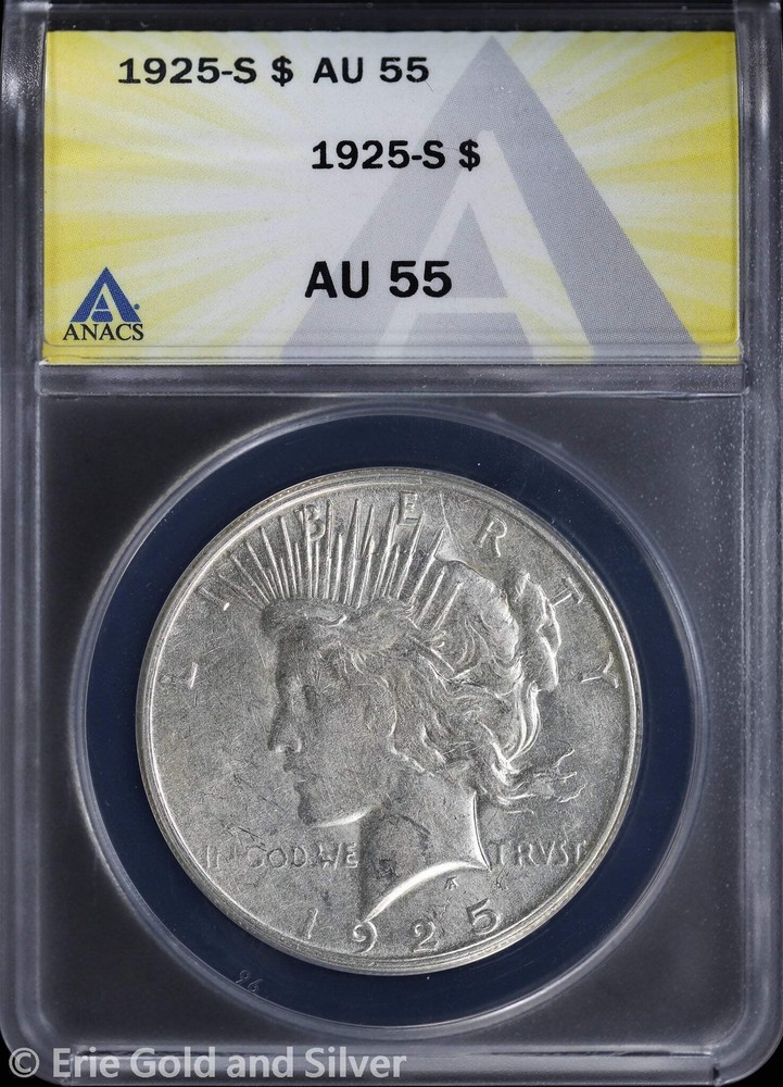 1925-S $1 Peace Silver Dollar ANACS AU 55