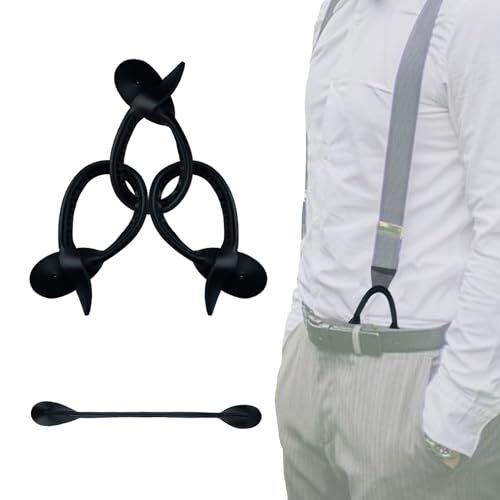 Suspender Genuine Leather Strips 4 Pcs Replacement for Button End Black