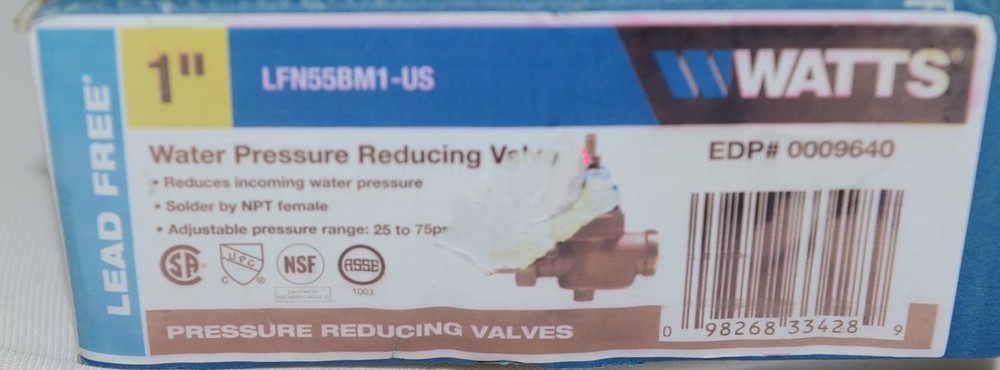 Watts LFN55BM1US Water Pressure Reducing Valve Lead Free 1 Inch