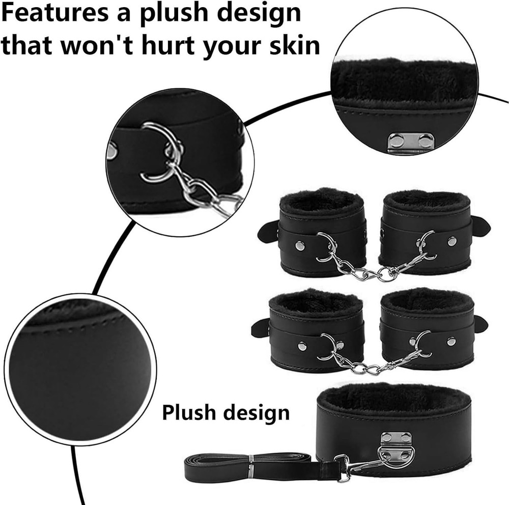 Explore Sensation with Our 7-Pc BDSM Kit: Adjustable Cuffs & Flogger for Couples