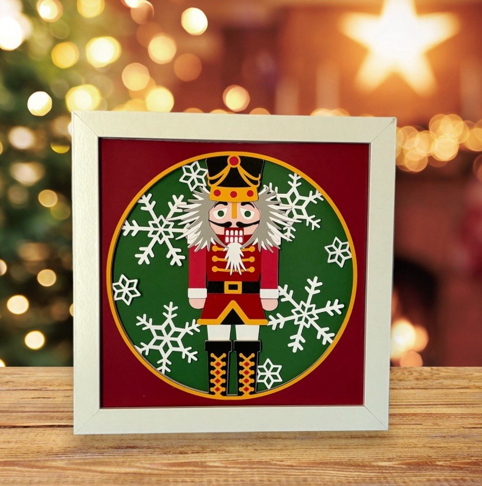 3D Layered Card Stock Framed Christmas Nutcracker Shadowbox
