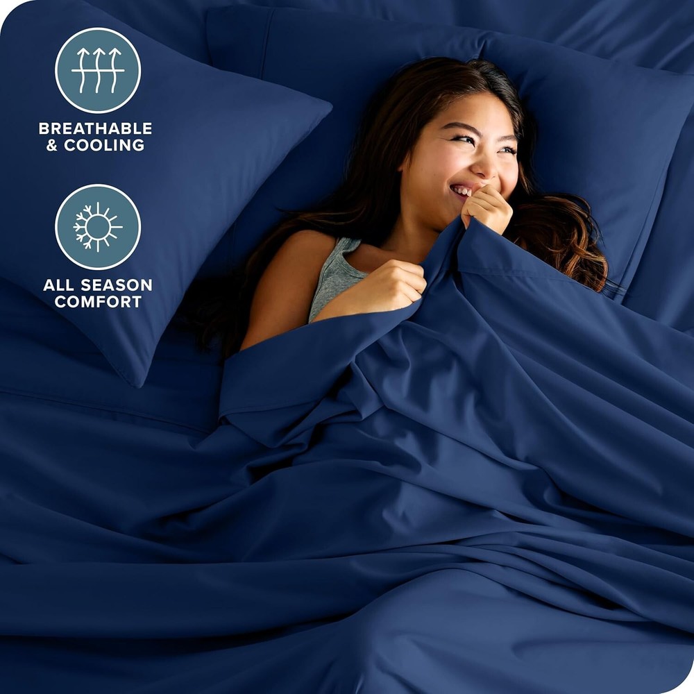 Ultra-Soft Dark Blue Full Sheet Set - Deep Pocket & All-around Elastic Bedding