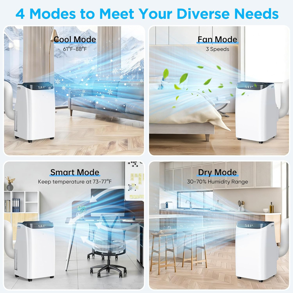 12,000 BTU Portable Air Conditioner Cools up to 500 Sq.Ft, 3-IN-1 Energy Efficie