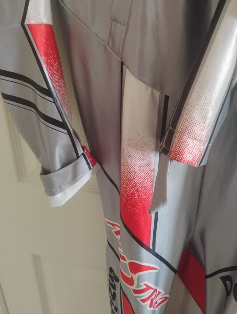 Schneider Anzi Besson Downhill Skiing Race Suit Silver Red Black Size 40 MPN 059