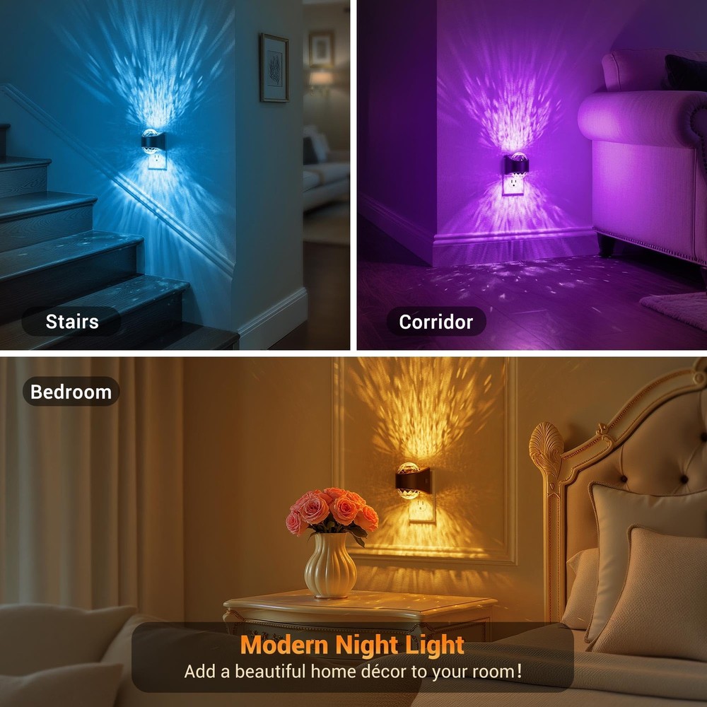 Night Lights Plug into Wall,2 Pack Star Projector RGB Night Light with 9 Colo...