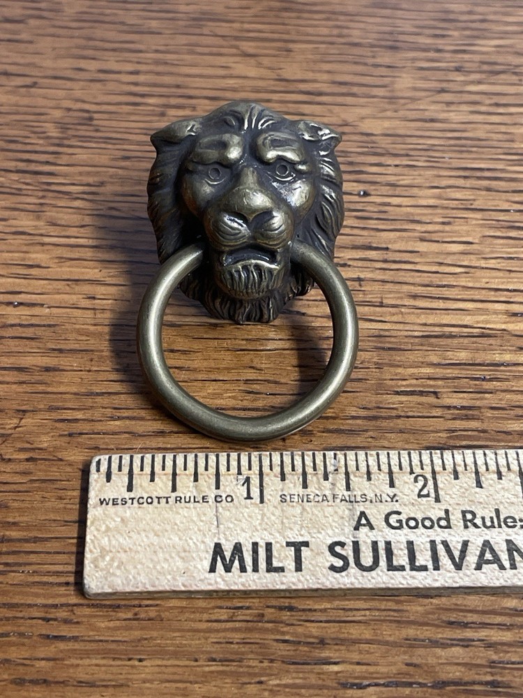 Vintage brass lion head drawer pull handle