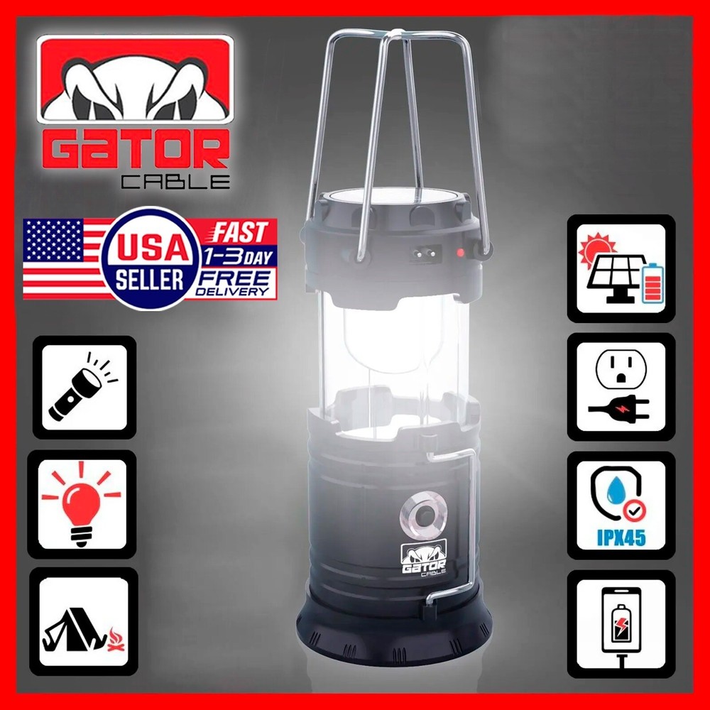 2x Solar Camping Lantern Flashlight Lamp Portable Rechargeable LED USB Power