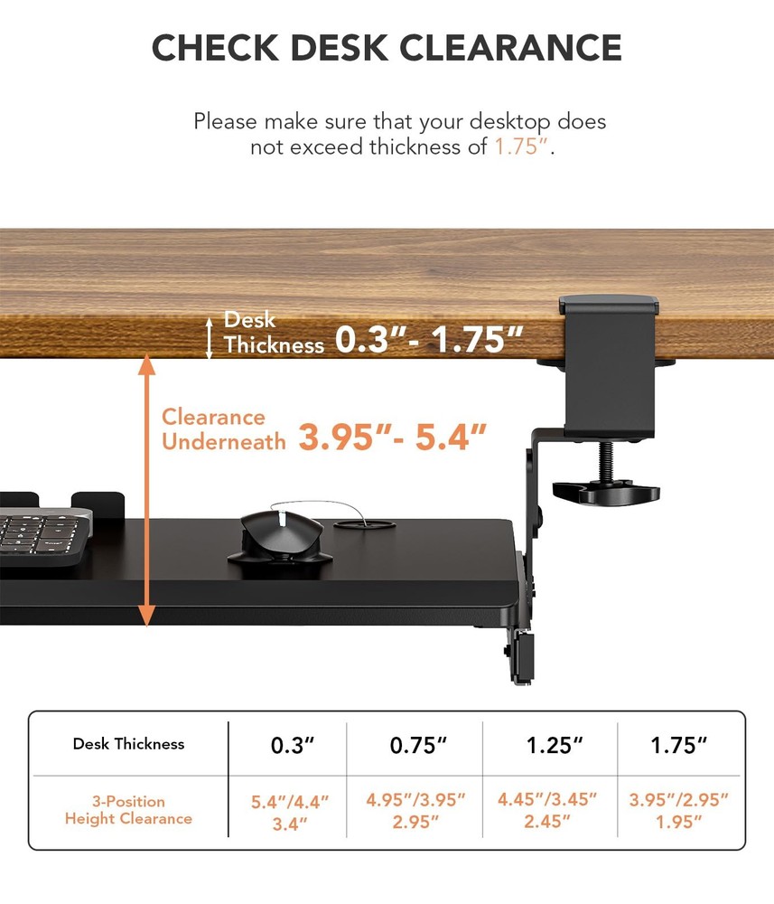 Keyboard Tray Under Desk Pull Out with Extra Sturdy C Clamp Mount System, 27....