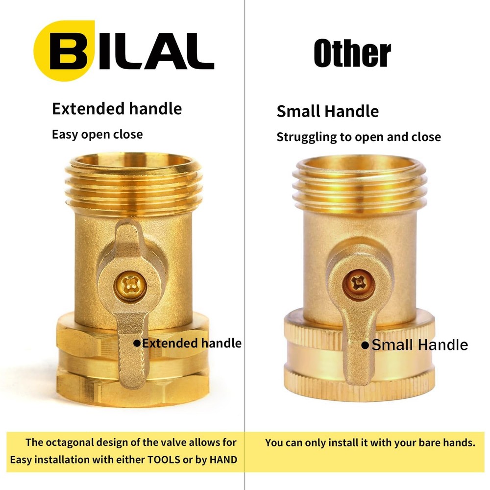 2 Pack Garden Hose Shut Off Valve - Extended Handle - 3/4" Heavy Duty Solid B...