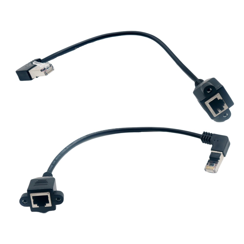 RJ45 Male Right/Left Angle to Female Panel Mount Ethernet Network Adapter Cable