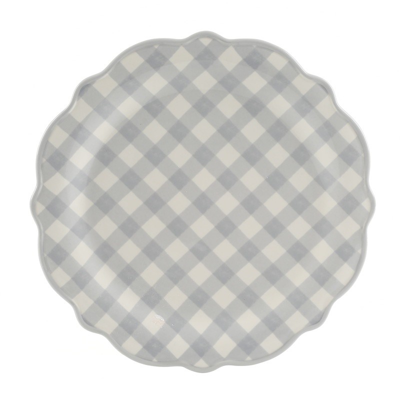 Gingham Dinnerware Set 12 Pieces Ceramic Service 4 Microwave Dishwasher Safe New