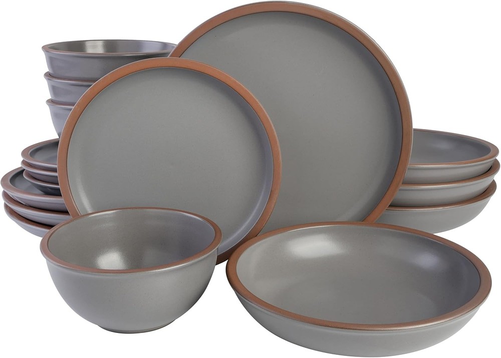 Lagos Coupe Dinnerware Set Service 4 16pcs Grey Grey Double Bowl)