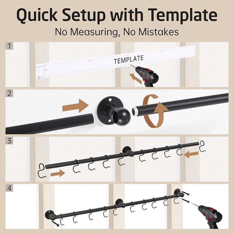 Heavy Duty Wall Mounted Pot Capacity Cast Iron Organizer US