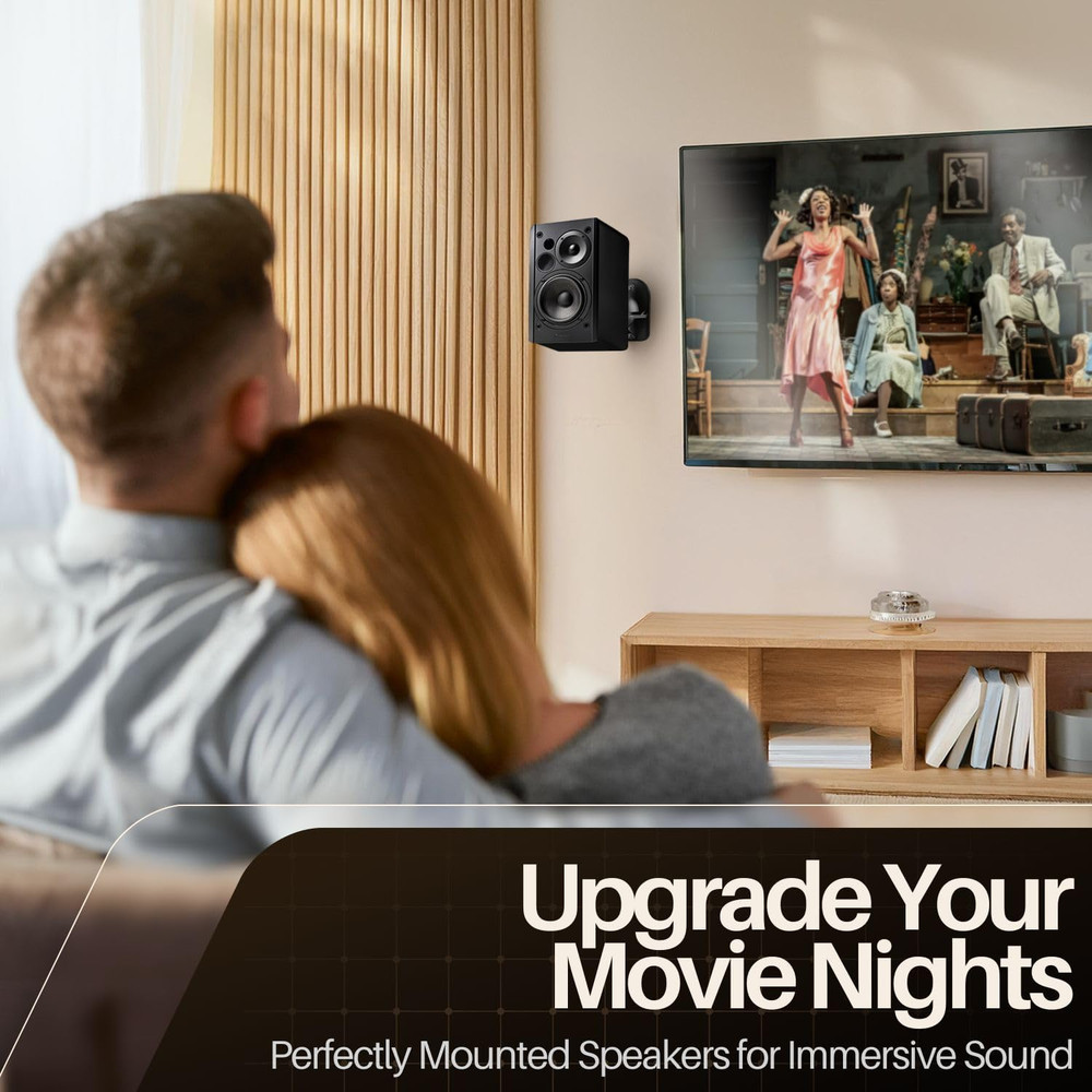 TNP Universal Satellite Speaker Wall Mount Bracket - 2 Pack, Black