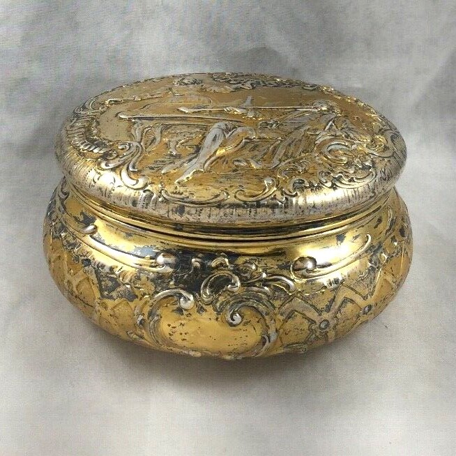 Figural Sheffield England 1899/Hanau w/Import Marks Hinged Box-4 3/4" diameter