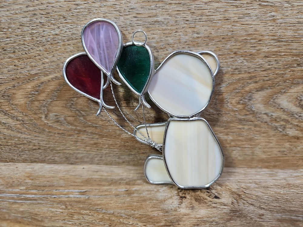 Teddy Bear Holding Balloons Light Catcher Suncatcher 5" × 4.5"