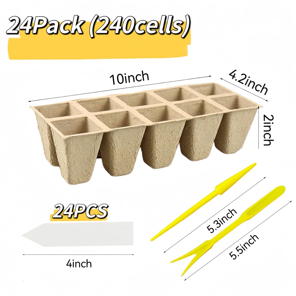 240 Cells Peat Pots Seed Starter Tray, Biodegradable Seedling Pots , 24 Packs